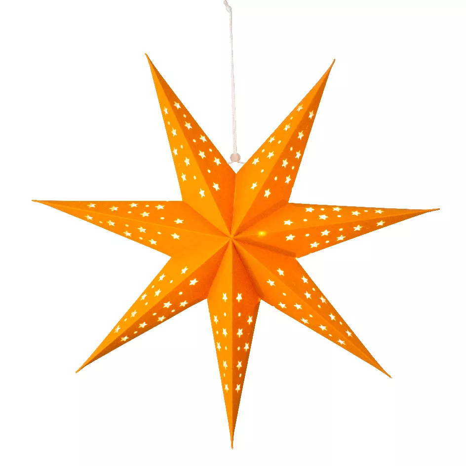 Beleuchteter Stern zum Aufhängen (H40 cm) Origami Stella Bernsteinfarben und Warmweiß 