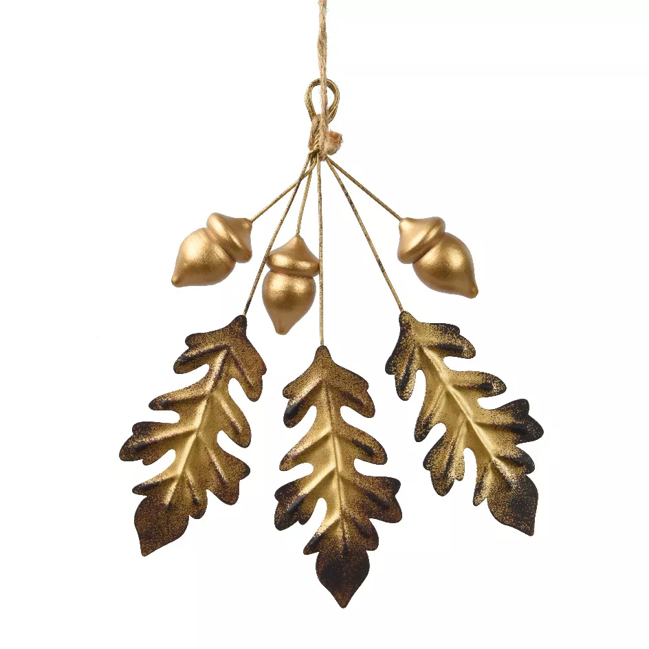 Decoratieve metalen blad (H15 cm) Eikel van goudkleurige eik