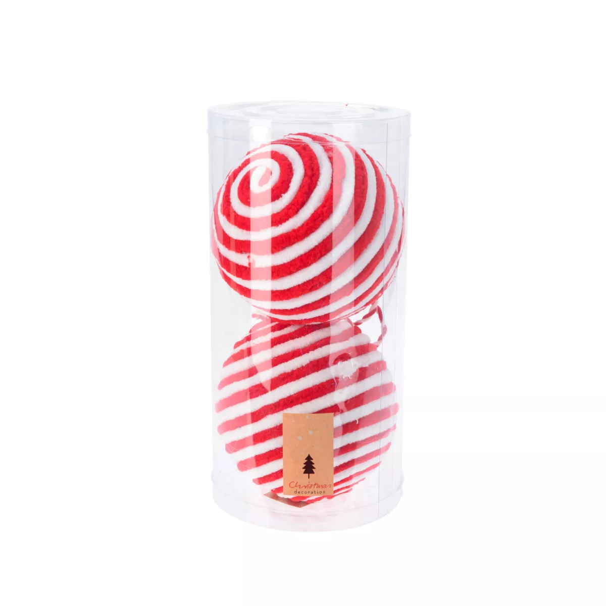 Set di 2 palline di Natale (D120 mm) Lana a righe Rosso e bianco