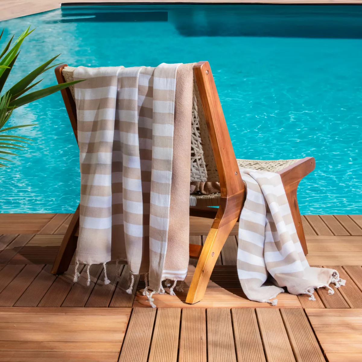  EM - Fouta avec franges 100 x 200 cm Coton tissŽ teint + Žponge CORALIA Beige 