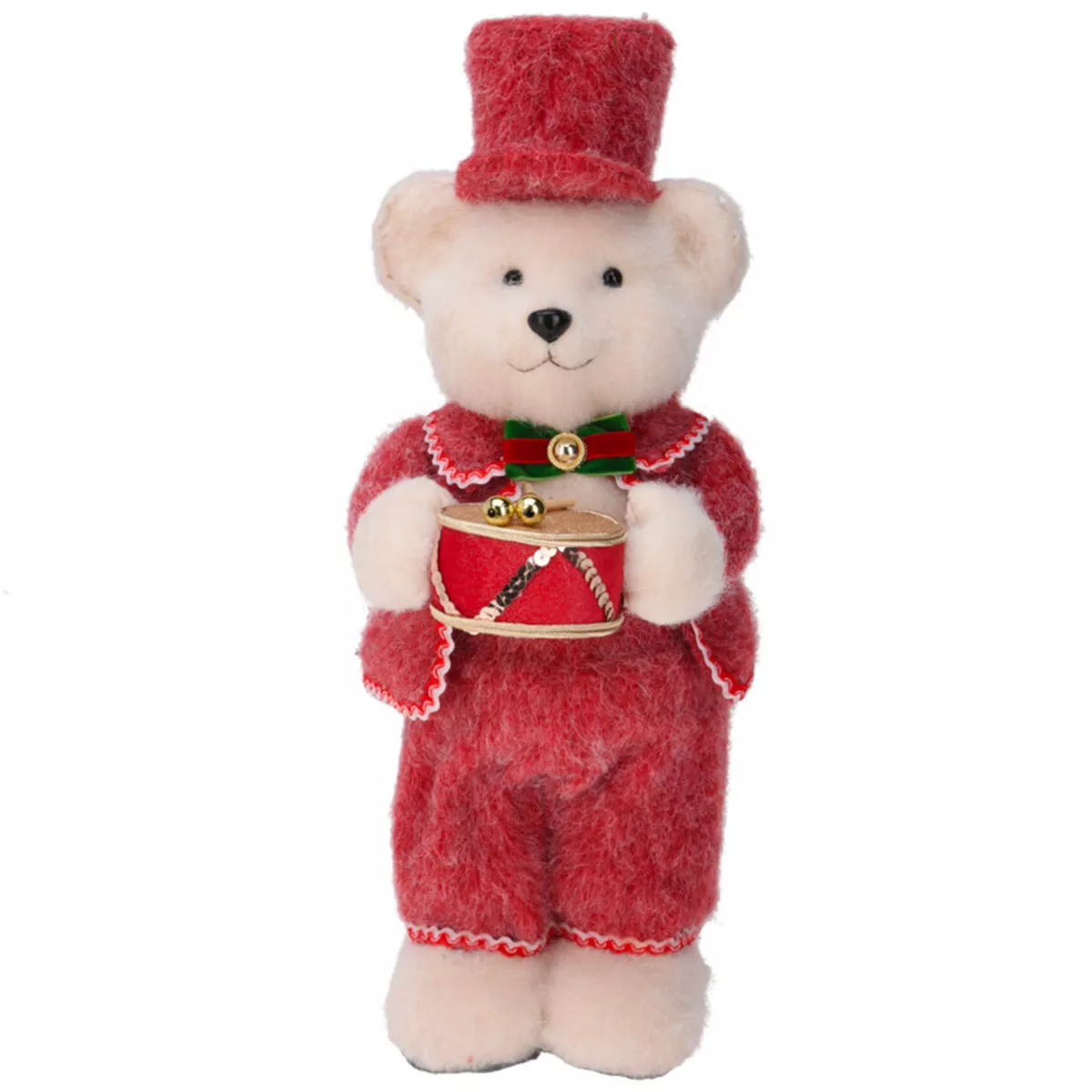 Orso di Natale decorazione (H41 cm) Piccolo tamburo in piedi Rosso