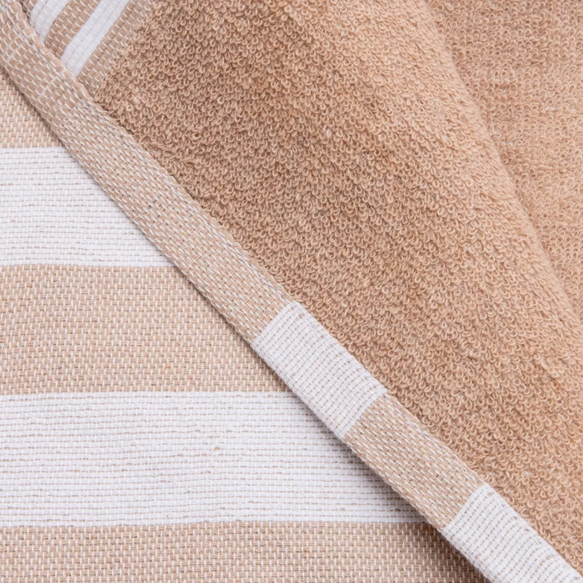Fouta coton recyclé doublé éponge (100 x 200 cm) Coralia Beige
