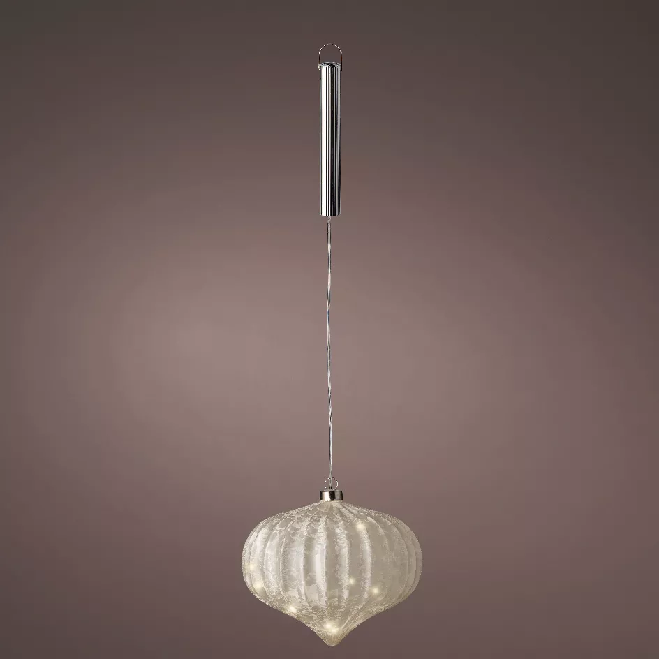 Beleuchtete Weihnachtsdeko aus Glas Batteriebetrieben 15 LED (D20 cm) Oignon Glacé Warmweiß