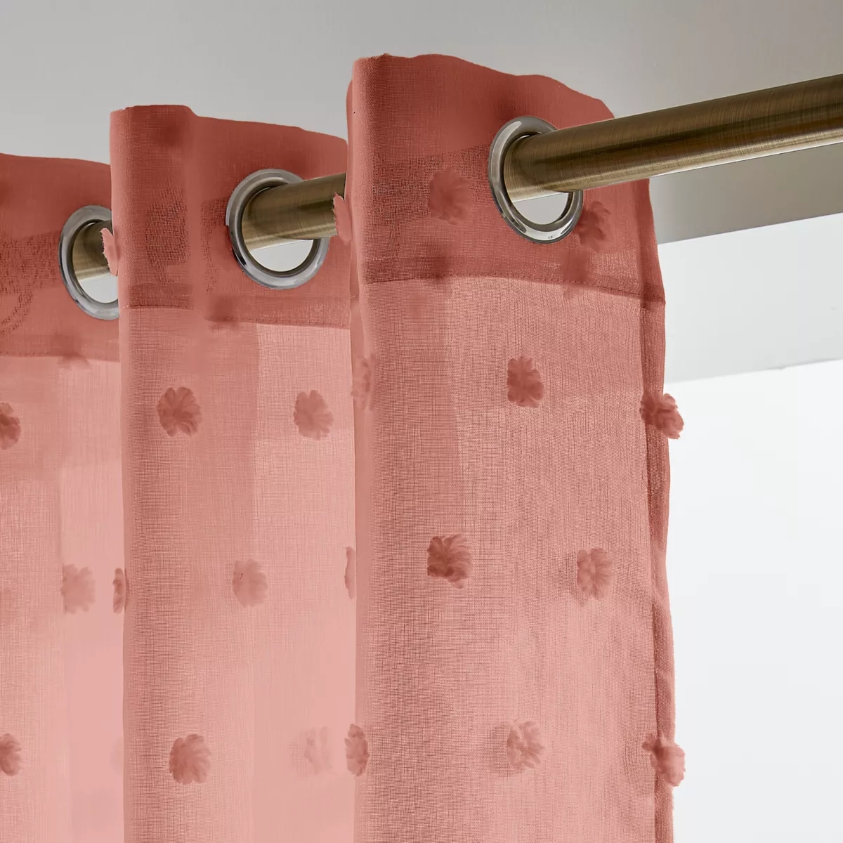 Voilage oeillets pompons (140 x 280 cm) Emie Terracotta