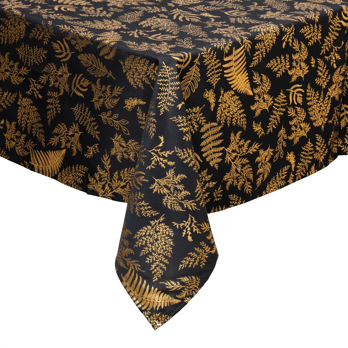 Rechthoekig Kerst tafelkleed anti vlek (140 x 240 cm) Zwart en goud gebladerte