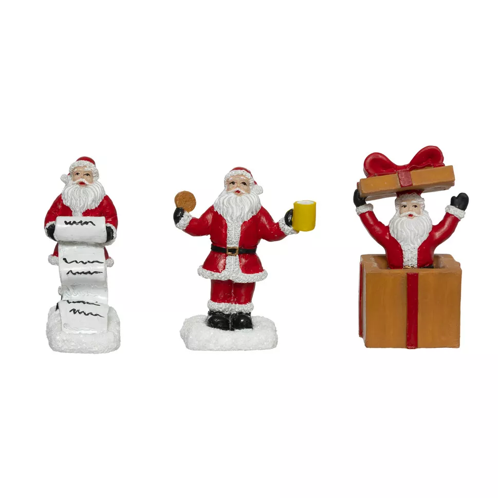 Set di 3 figurine per villaggio (H7 cm) Babbo Natale Pazzo