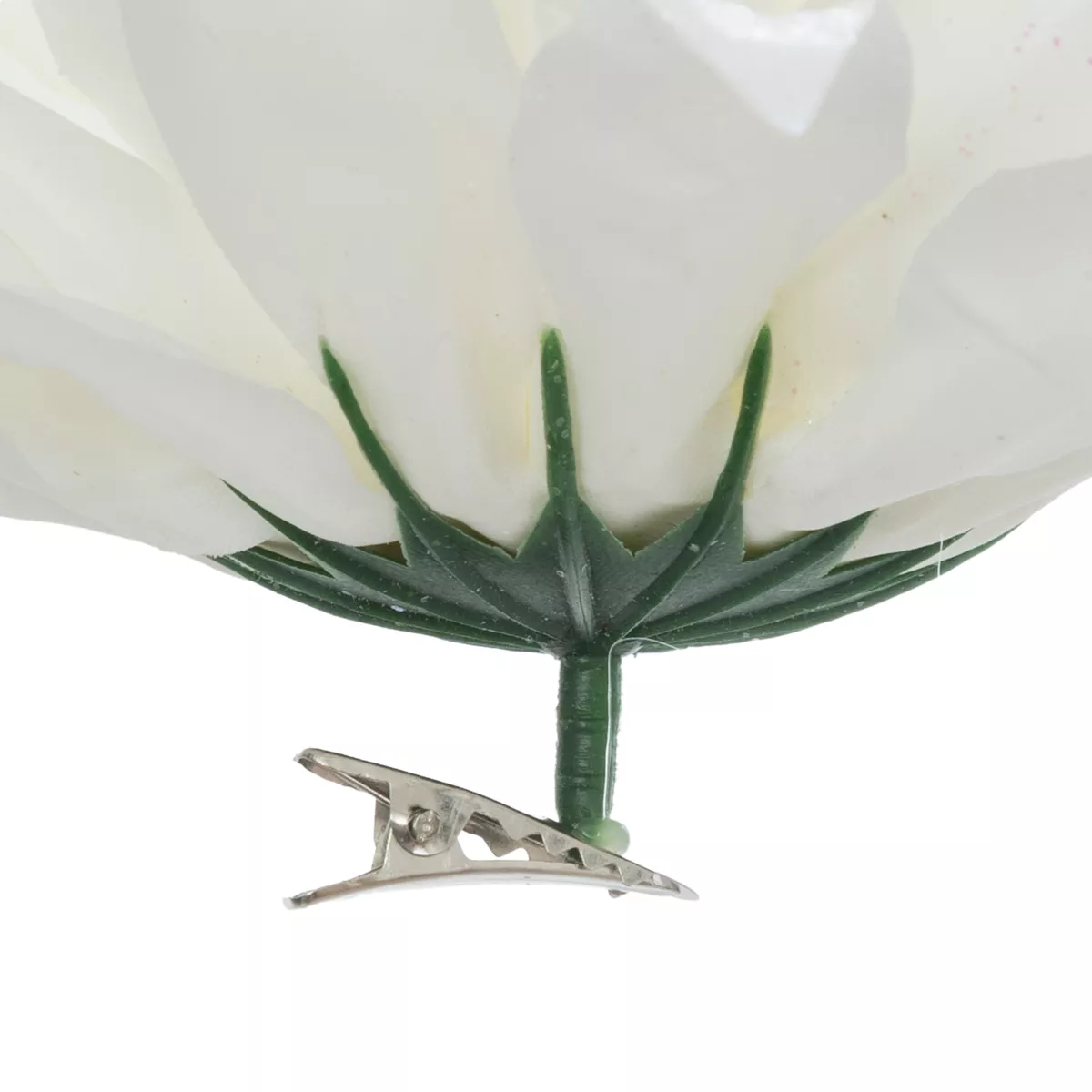 Fiore decorativo su clip (D15 cm) Dahlia Bianco glitterato