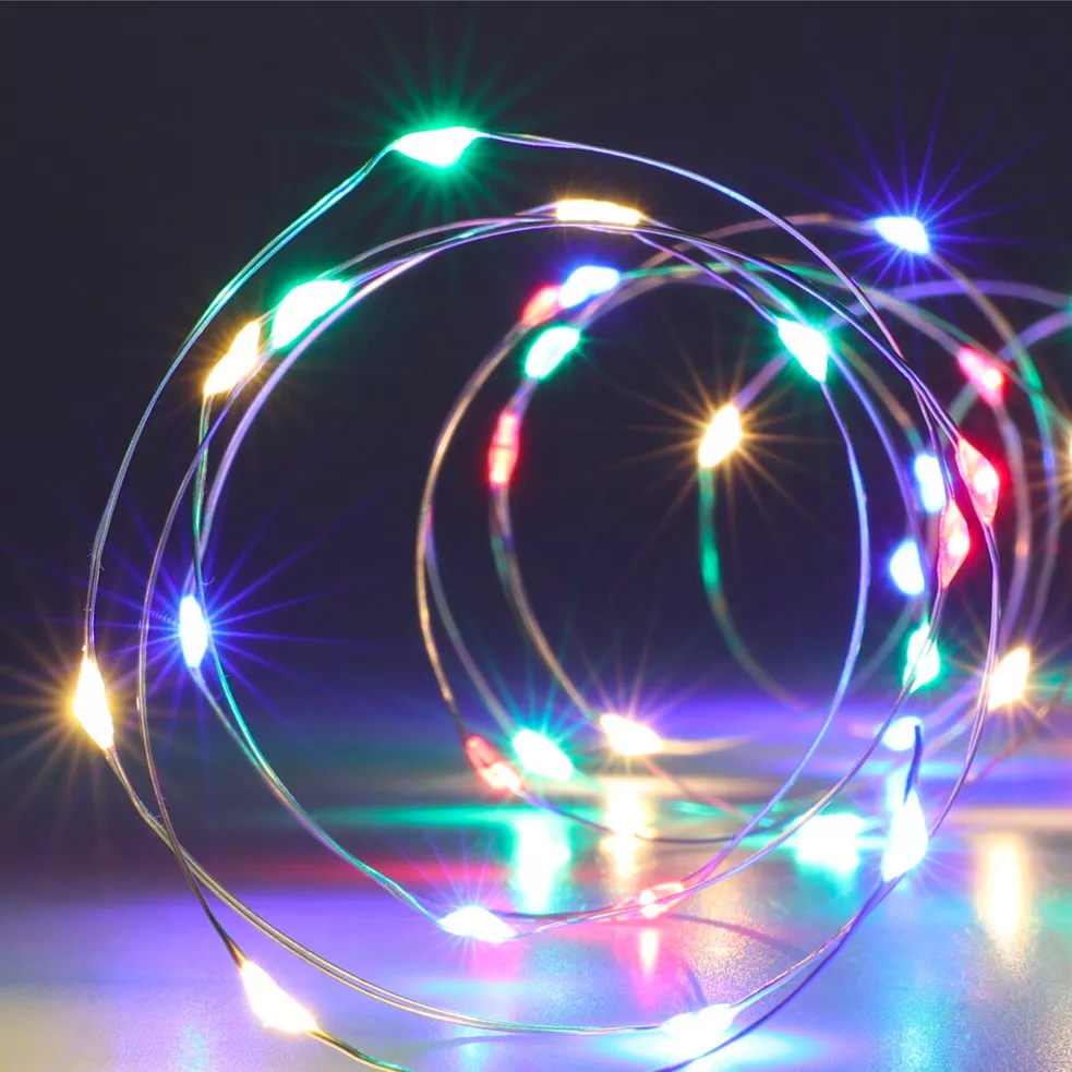 Lichtslinger op batterijen 4 m 40 Micro LED Zilverdraad Multicolor