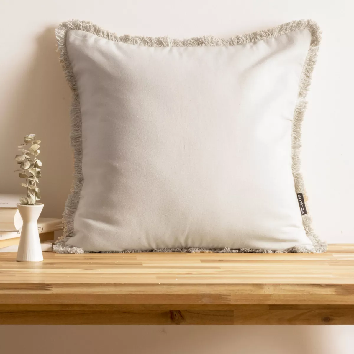 Coussin carré coton (45 x 45 cm) Pixel franges Beige