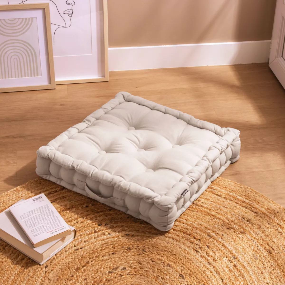 Cojín de suelo en algodón (50 x 50 cm) Pixel Beige