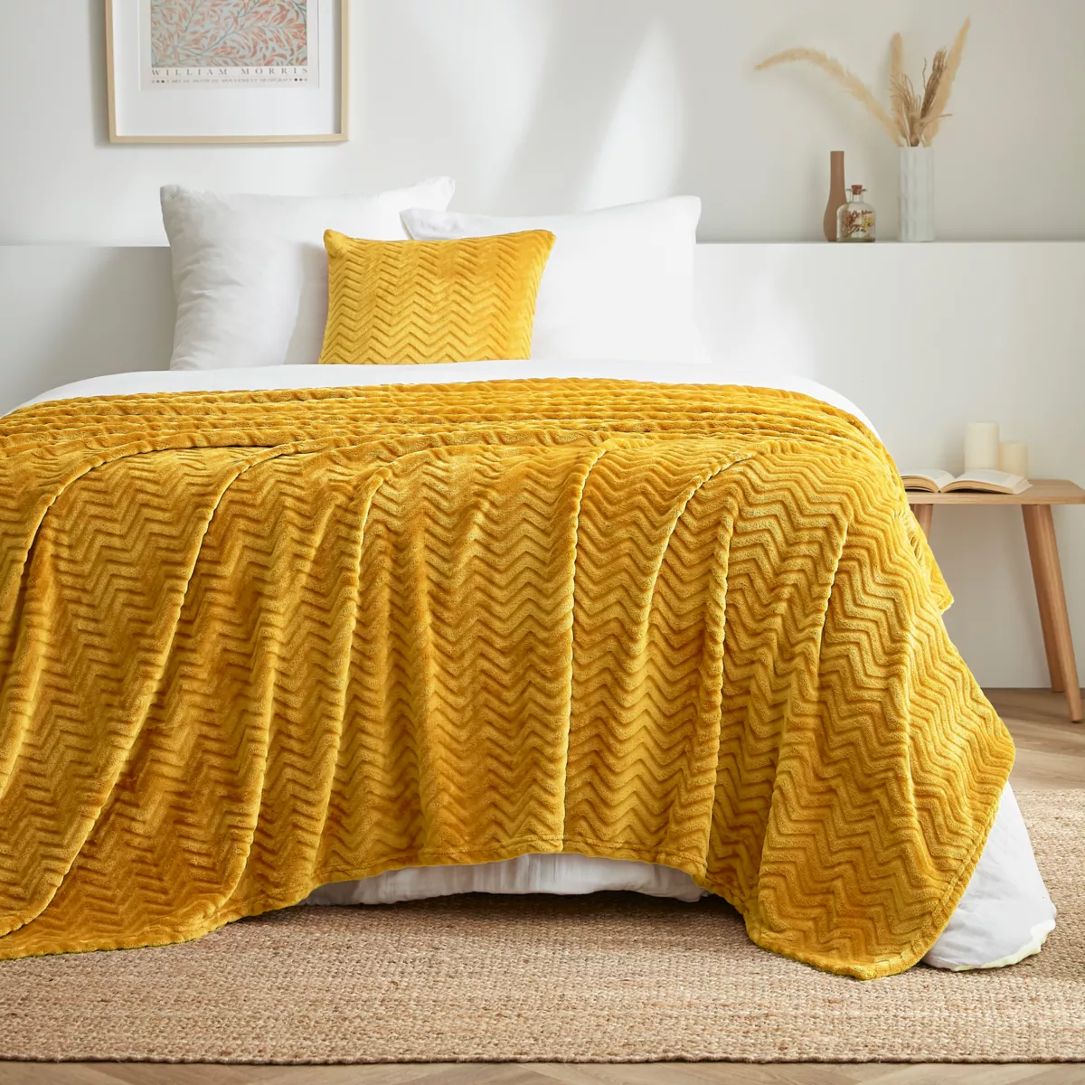 Plaid doux flanelle (220 x 240 cm) Zag Jaune moutarde