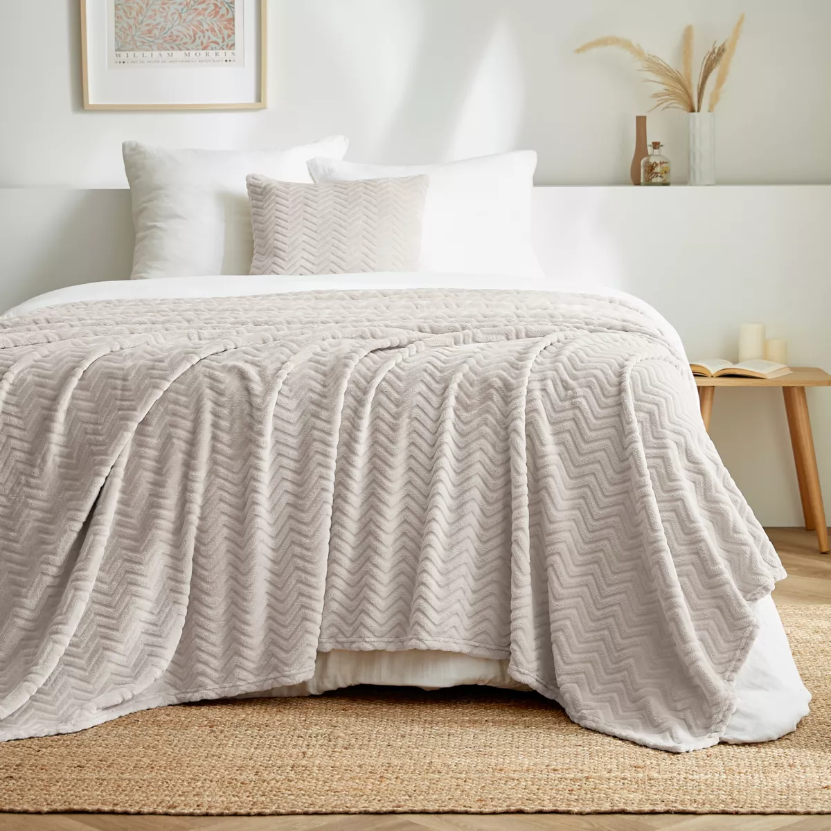 Plaid doux flanelle (180 x 230 cm) Zag Beige