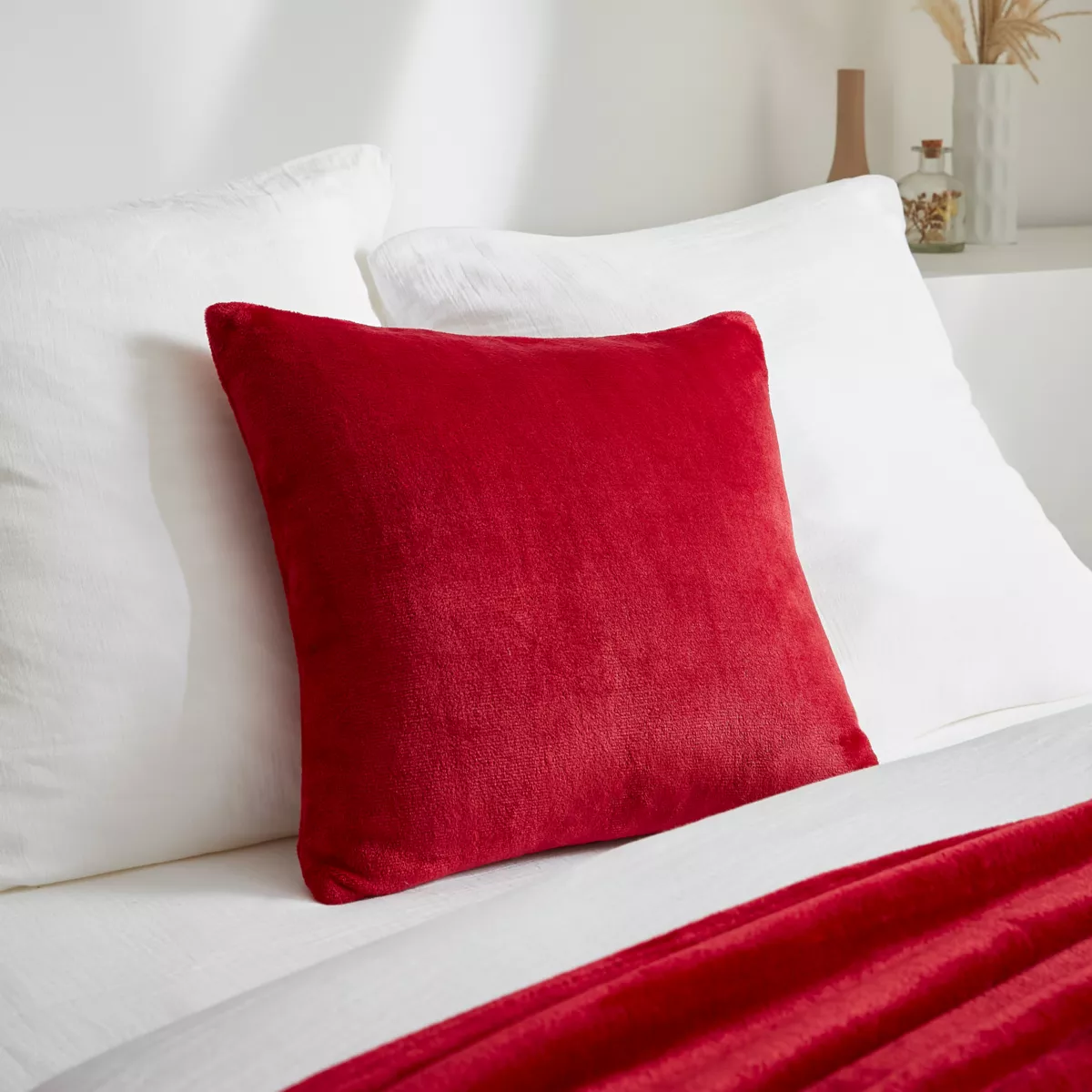 Housse de coussin carrée flanelle (45 x 45 cm) Didou Rouge