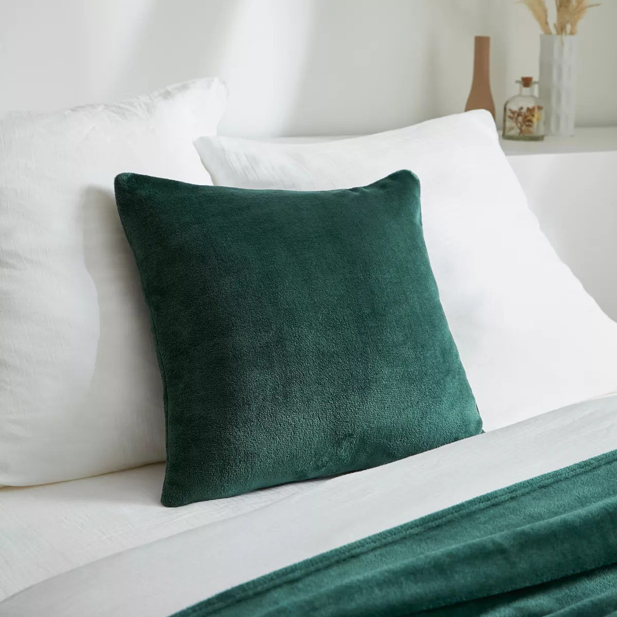 Housse de coussin carrée flanelle (45 x 45 cm) Didou Verte