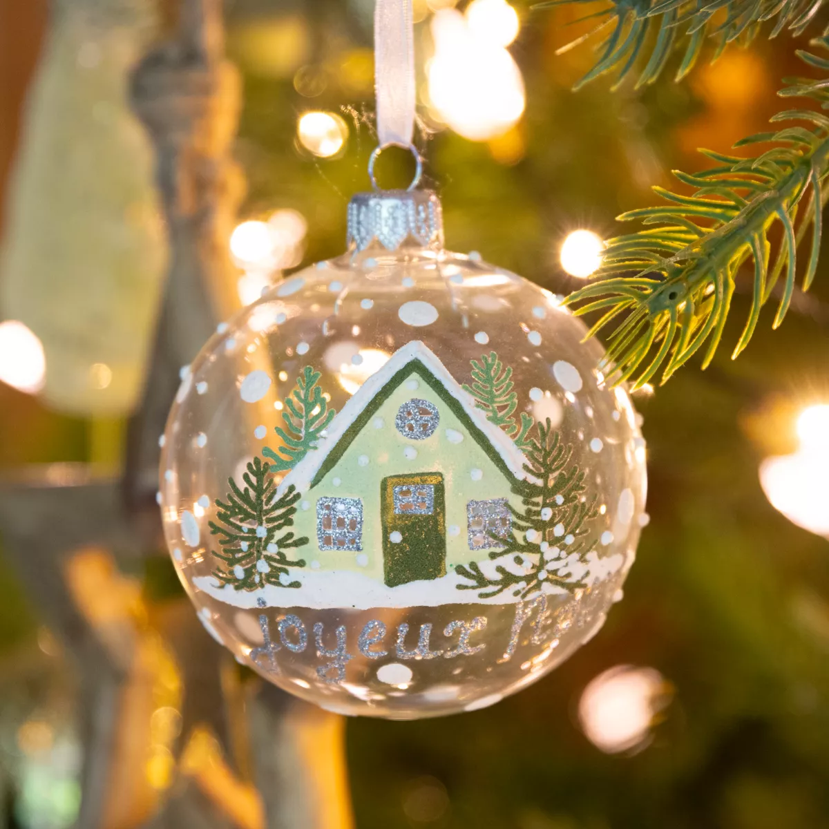 6er Set Weihnachtskugeln aus Glas (D80 mm) Frohe Weihnachten Transparent