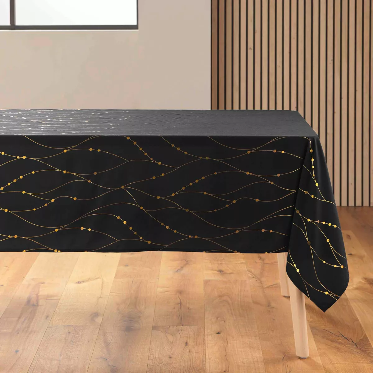 Nappe de Noël rectangulaire anti tache (140 x 240 cm) Firmament Noir et doré