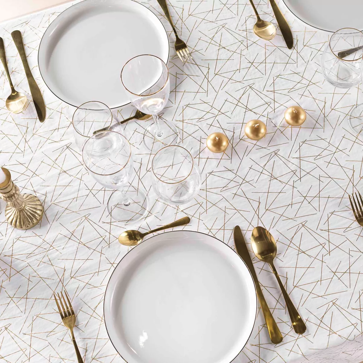 Rechteckige Tischdecke fleckenabweisend (140 x 240 cm) Mikado Weiß und Gold