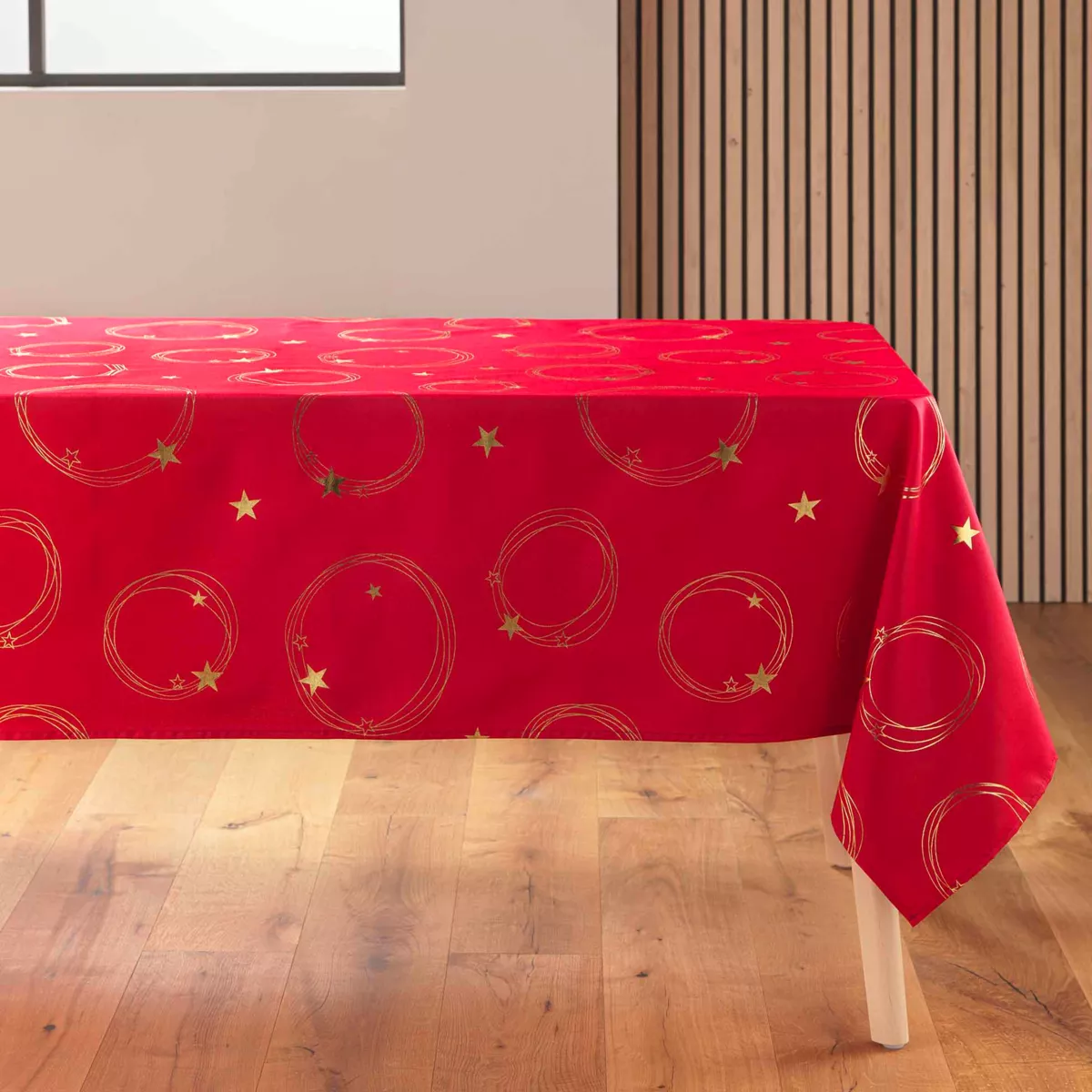 Rechteckige Tischdecke fleckenabweisend (150 x 240 cm) Star Rot und Gold