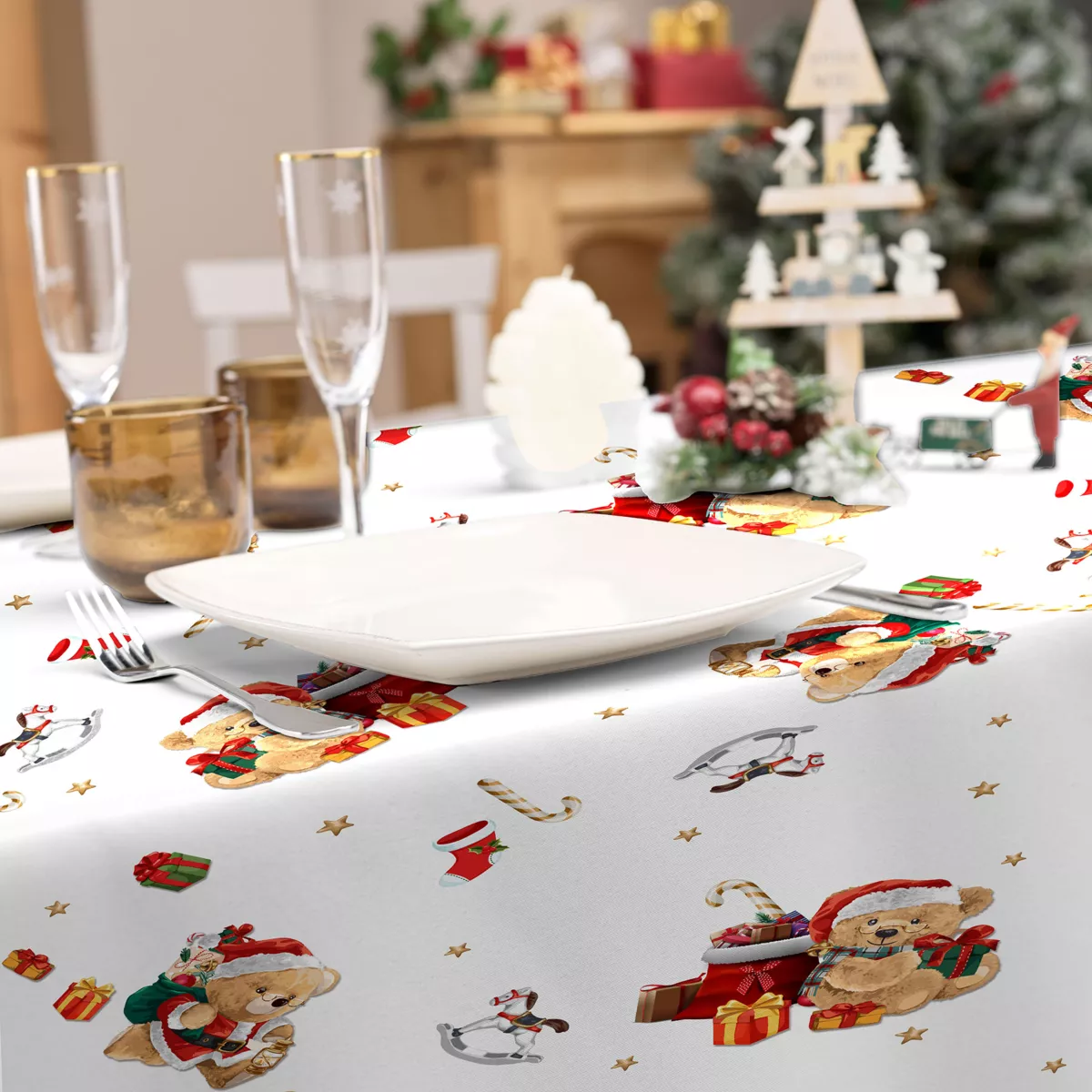 Nappe de Noël rectangulaire anti tache (150 x 240 cm) Oursons