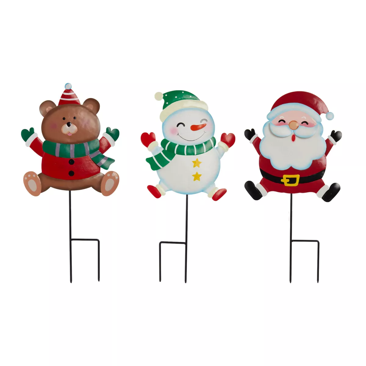 3er Set Metall-Gartenpfosten (H50 cm) Weihnachtsfreunde