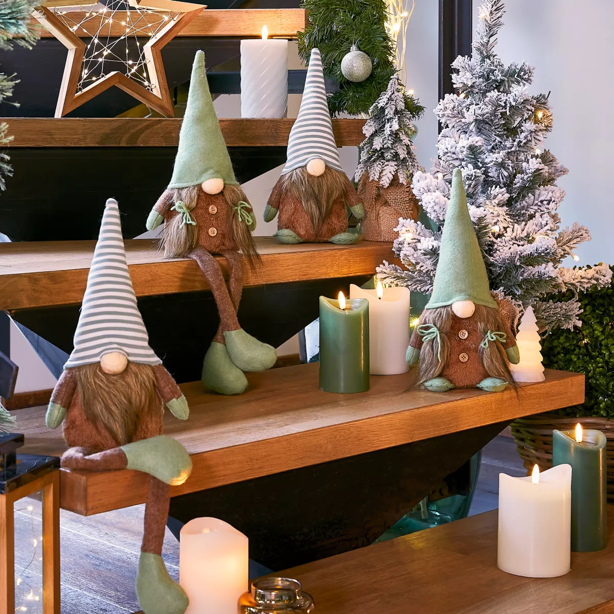 Lutin de Noël à asseoir (H50 cm) Andie Menthe blanche