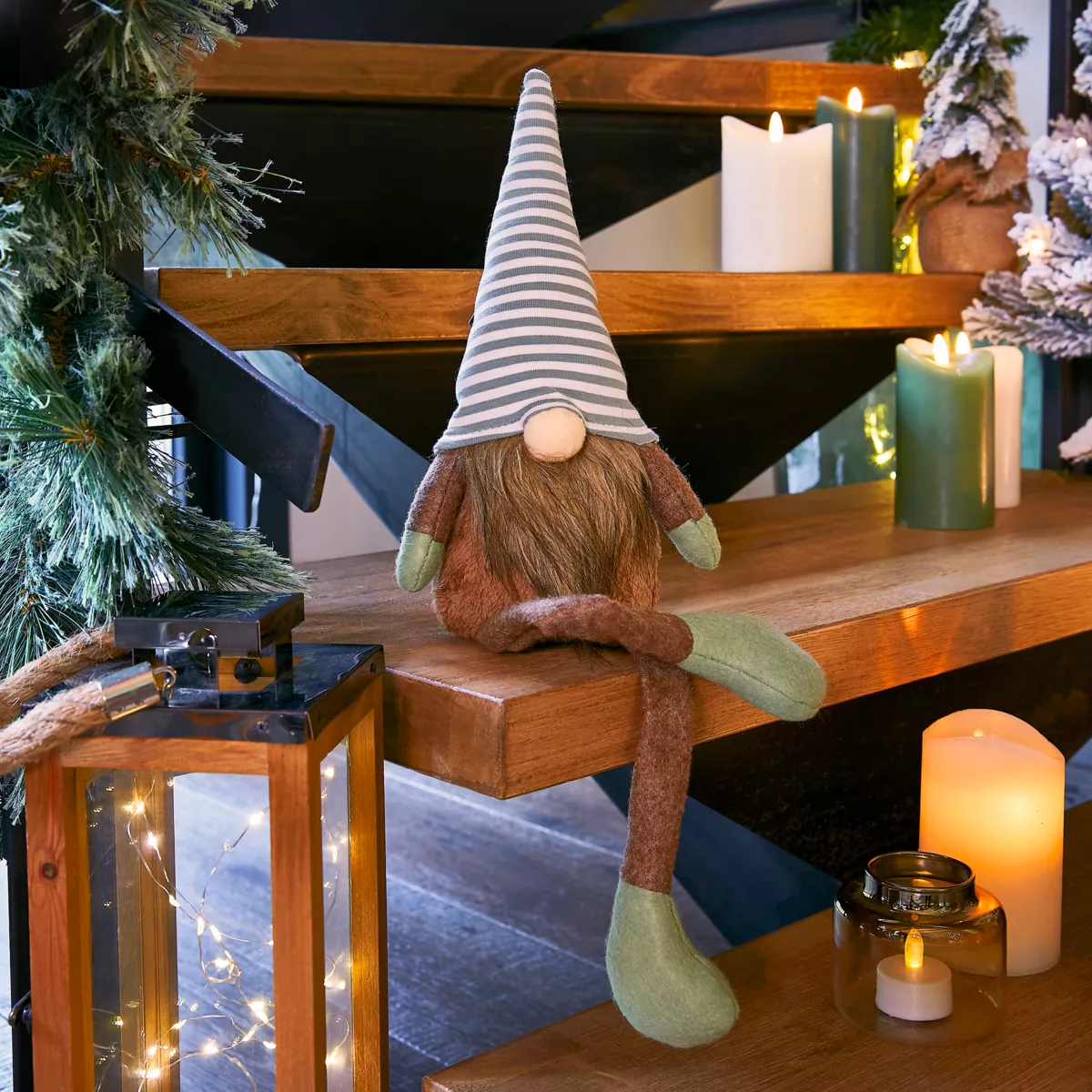 Lutin de Noël à asseoir (H50 cm) Andie Menthe blanche