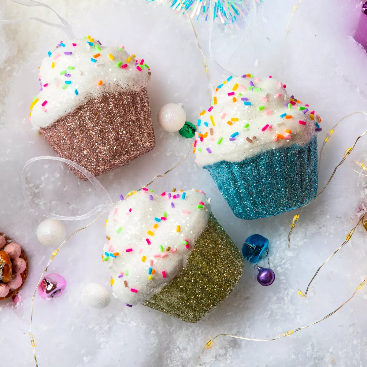 Cupcake di Natale da appendere (H7 cm) Golosità Blu glitterato