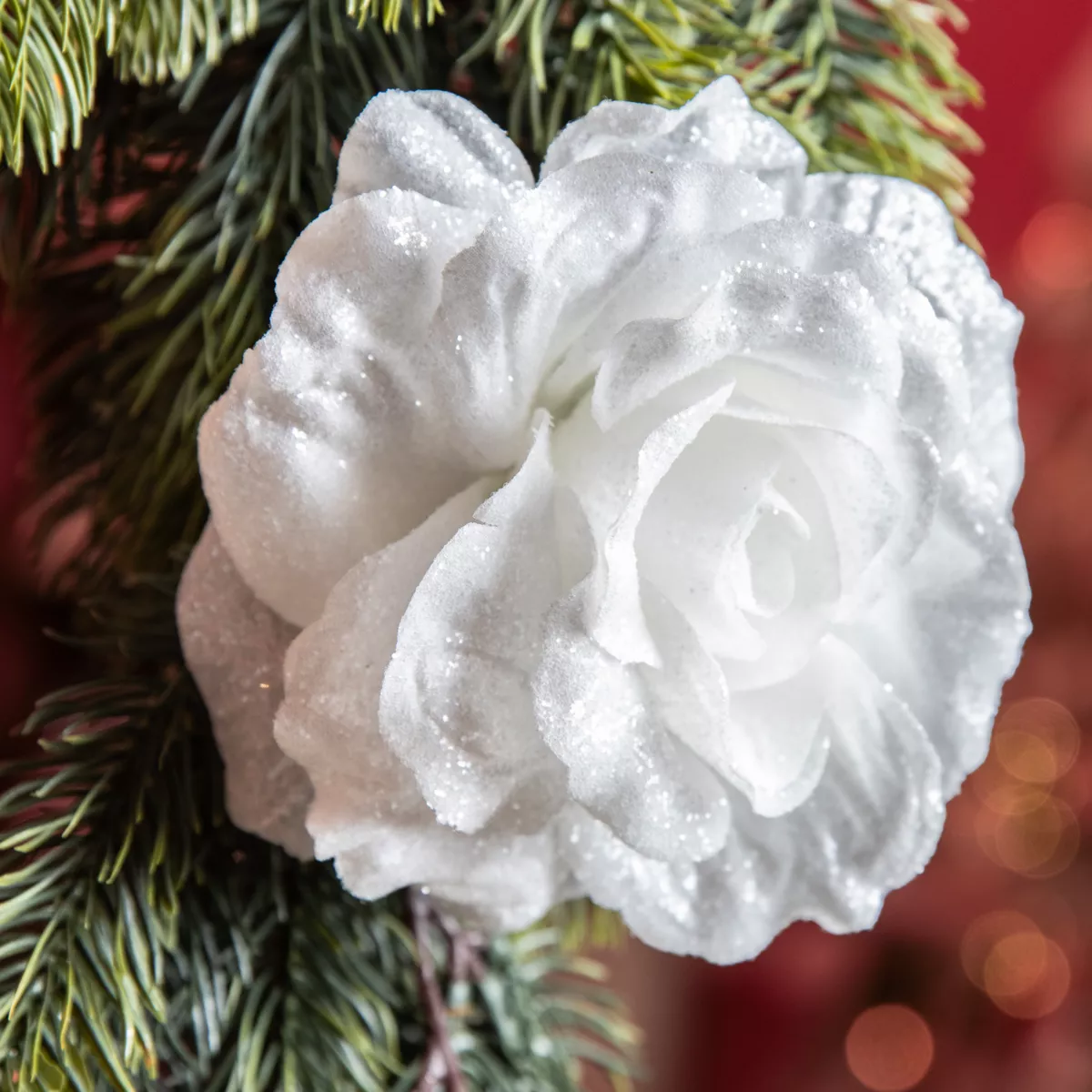 Dekorative Blume auf Clip (D12 cm) Funkelnd Weiß