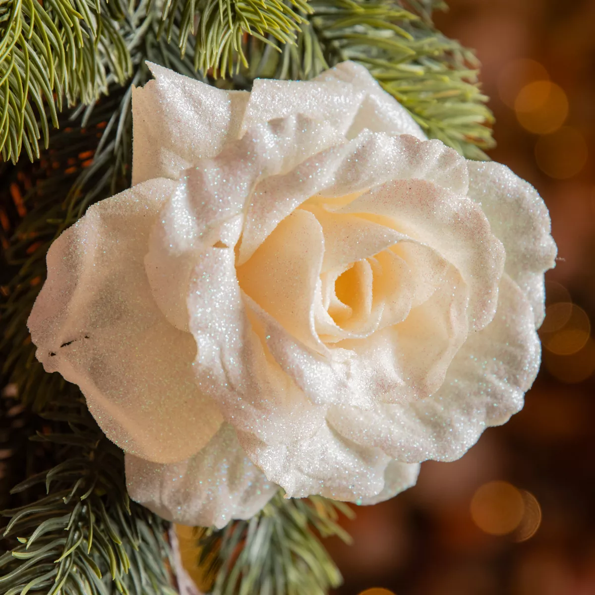 Fleur décorative sur pince (D12 cm) Scintillant Crème
