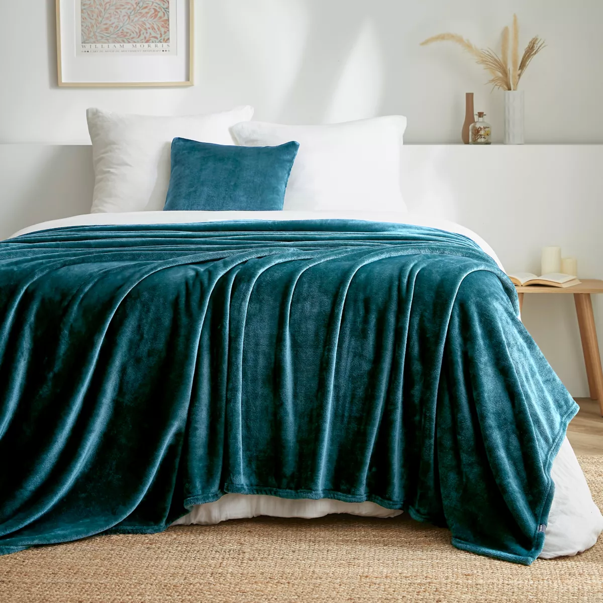 Plaid doux flanelle (220 x 240 cm) Didou Bleu canard