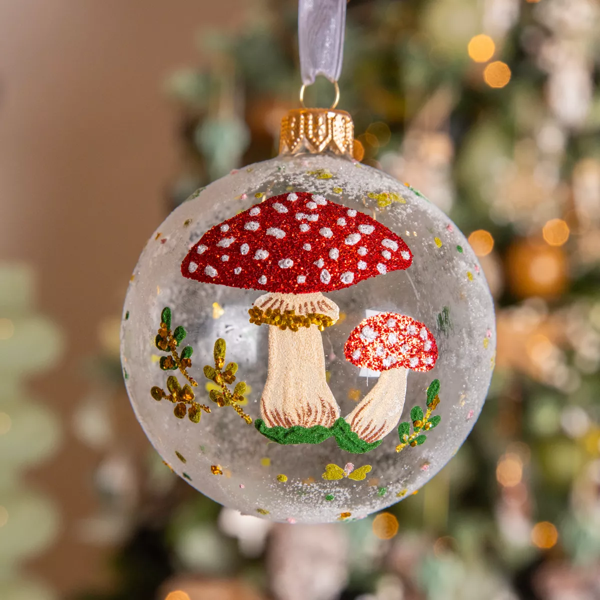 6er Set Weihnachtskugeln aus Glas (D80 mm) Waldpilz Transparent
