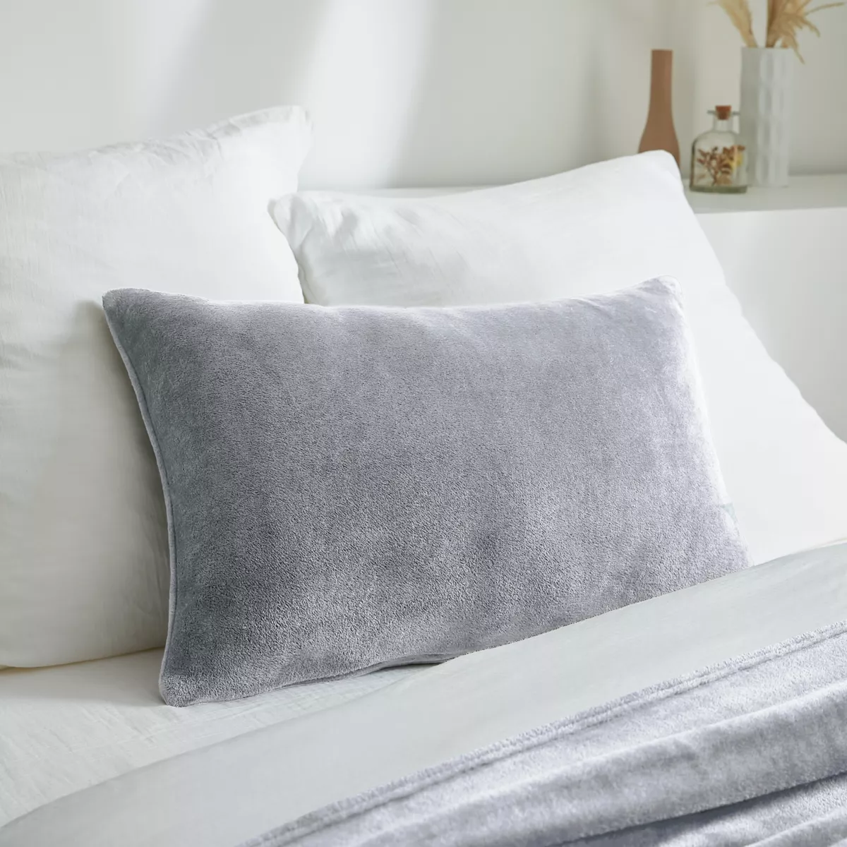 Funda de cojín rectangular en franela (40 x 60 cm) Didou Gris claro