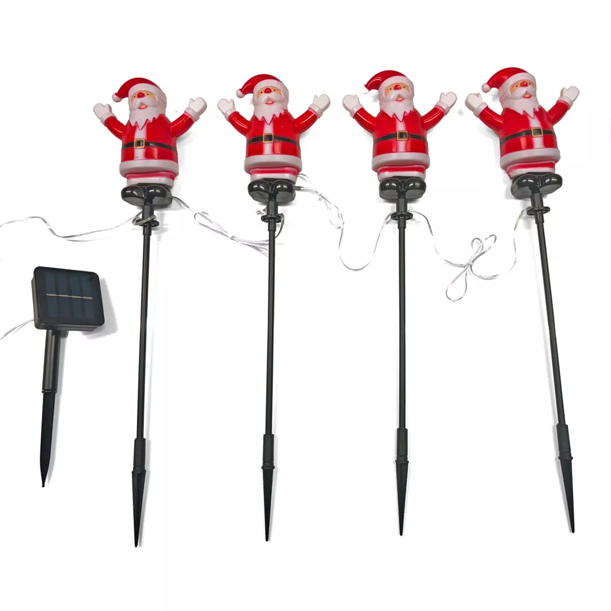 Set van 4 zonne-energie tuinpinnen (H40 cm) Verlichte Kerstman Warm Wit