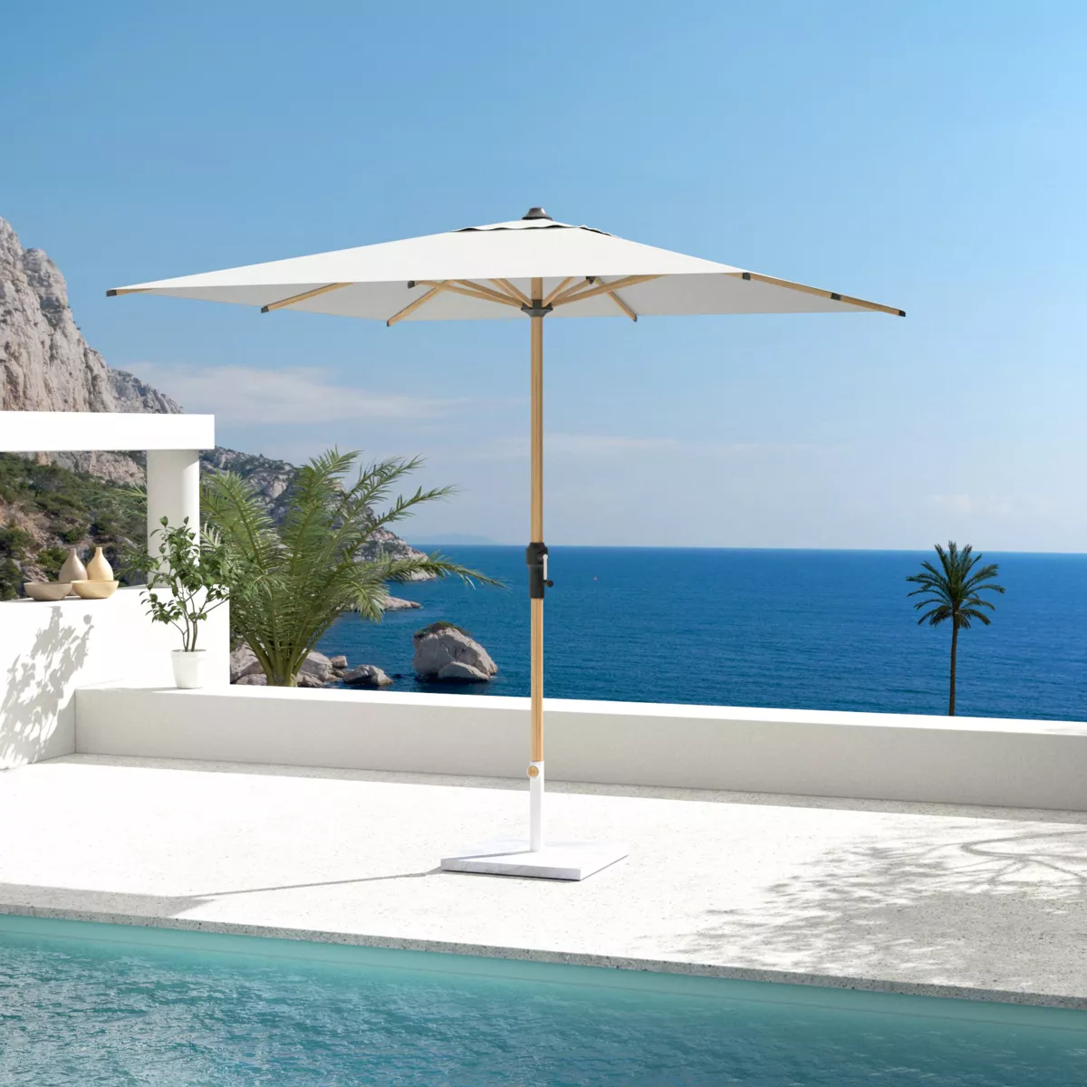 Parasol carré (L2,5 X 2,5 m) Yucatan - Aluminium et Blanc