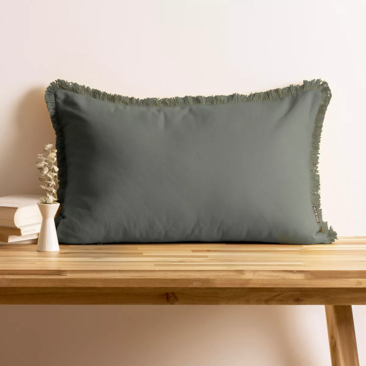 Coussin rectangulaire coton (40 x 60 cm) Pixel franges Vert kaki