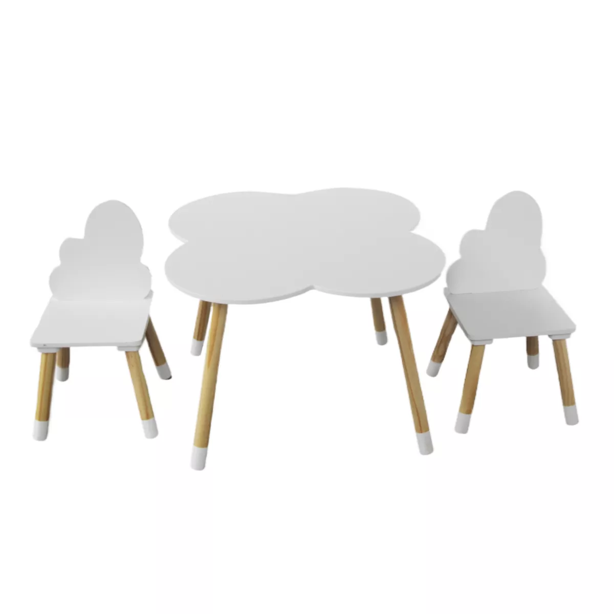 Bord og 2 stole til børn i træ med skyform (H44 cm) Lilou Hvid