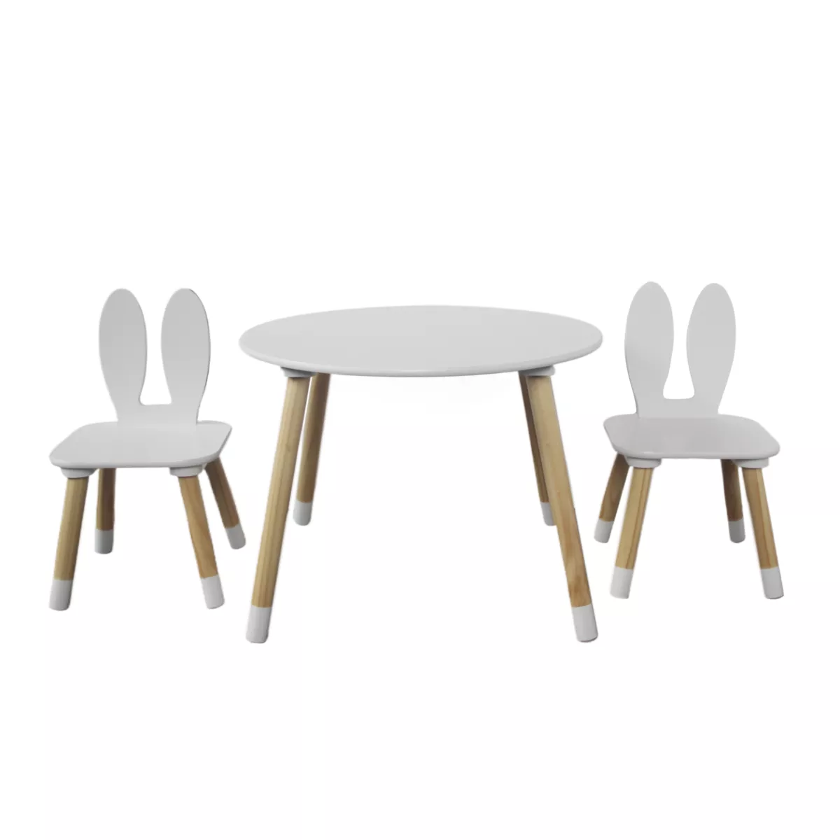 Tafel en 2 houten kinderstoelen konijn (H44 cm) Lila Wit