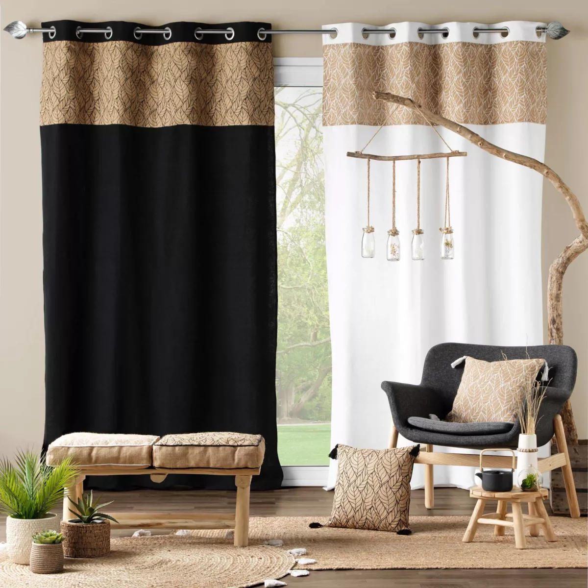 Rideau coton et jute (140 x 280 cm) Nama Noir