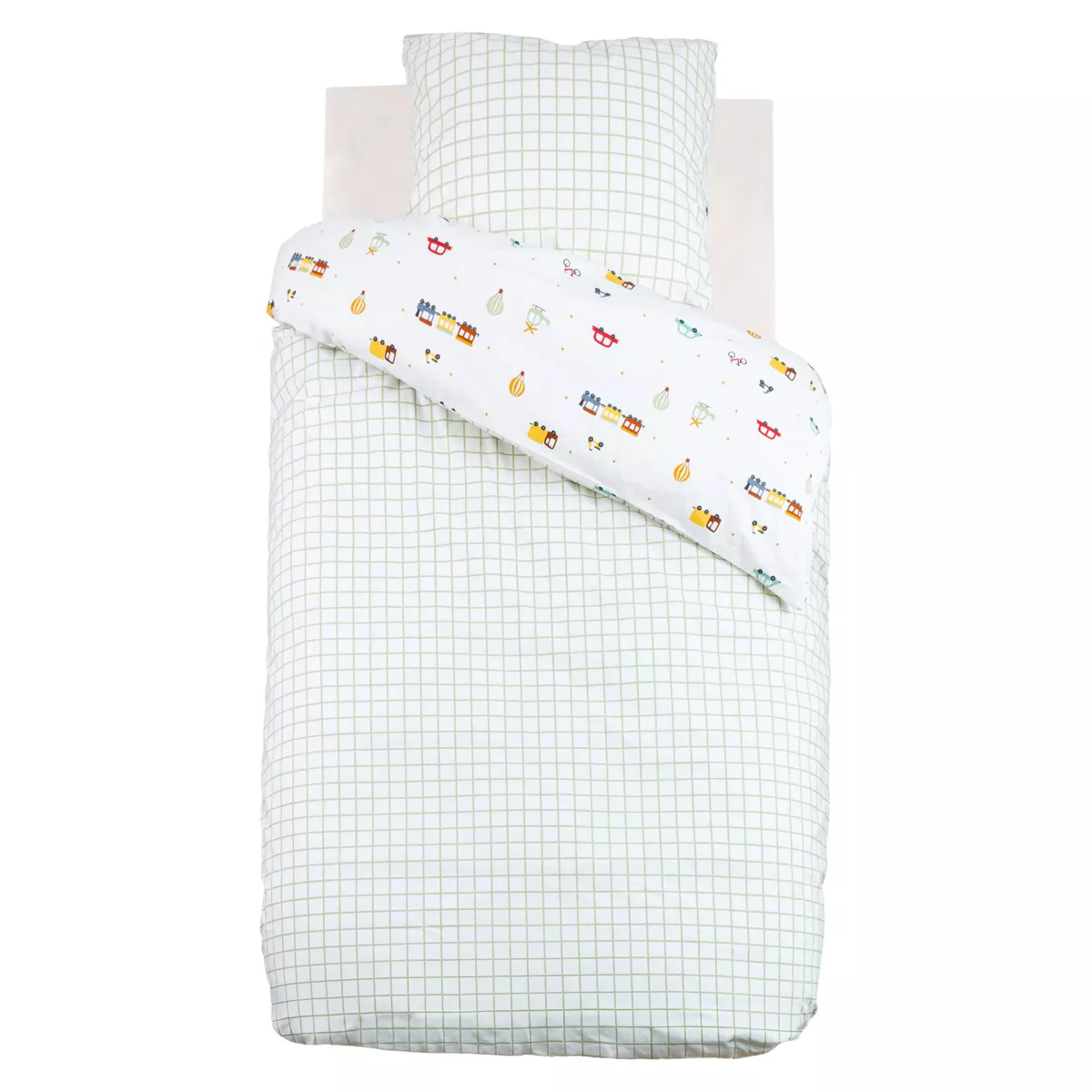 Funda de edredón y una funda de almohada infantil de algodón (140 x 200 cm) Coches Multicolor