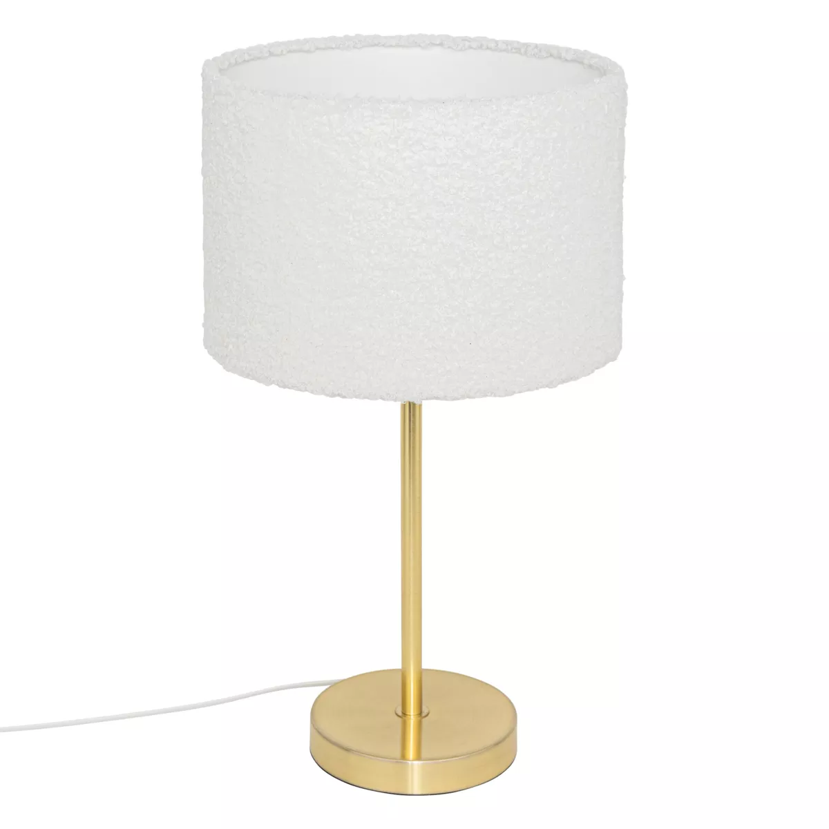 Tischlampe Schaffelloptik und Metall (H49 cm) Tina Weiß und Gold