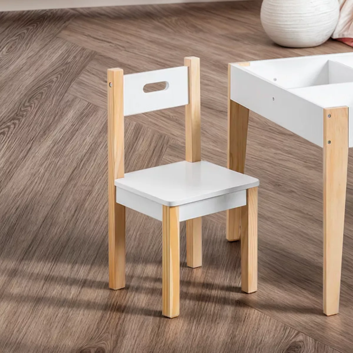 Tisch und 2 Kinderstühle Holz Tafel (H49,5 cm) Charlie Weiß