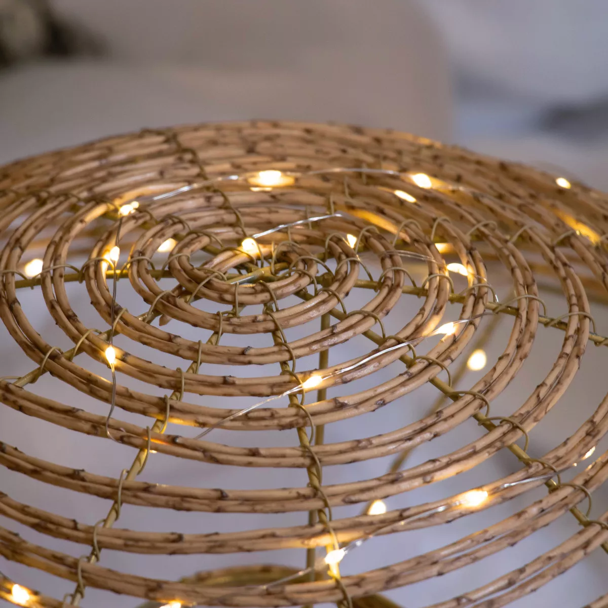 Set van 3 lichtgevende paddenstoelen 270 Micro LED (H45 cm) Gevlochten hars Natuurlijk/Warm wit