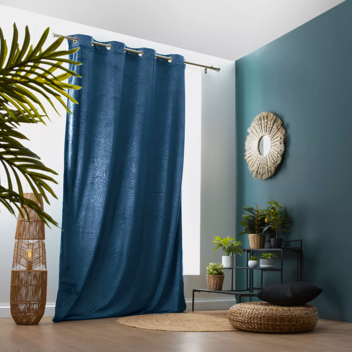 Rideau occultant velours (140 x 280 cm) Fern Bleu marine