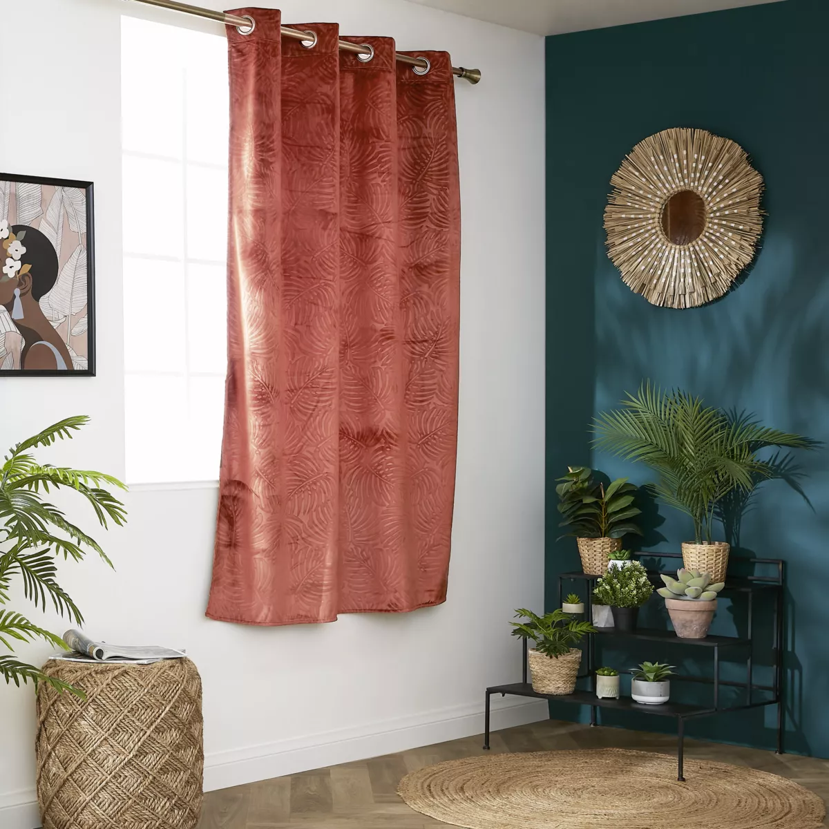 Rideau occultant velours (140 x 180 cm) Fern Terracotta