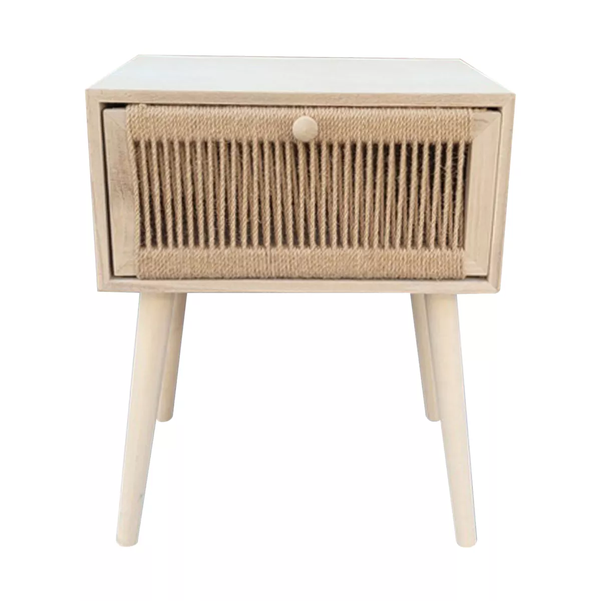 Nachttisch aus Holz und Seil (H58 cm) Manille Schublade Beige