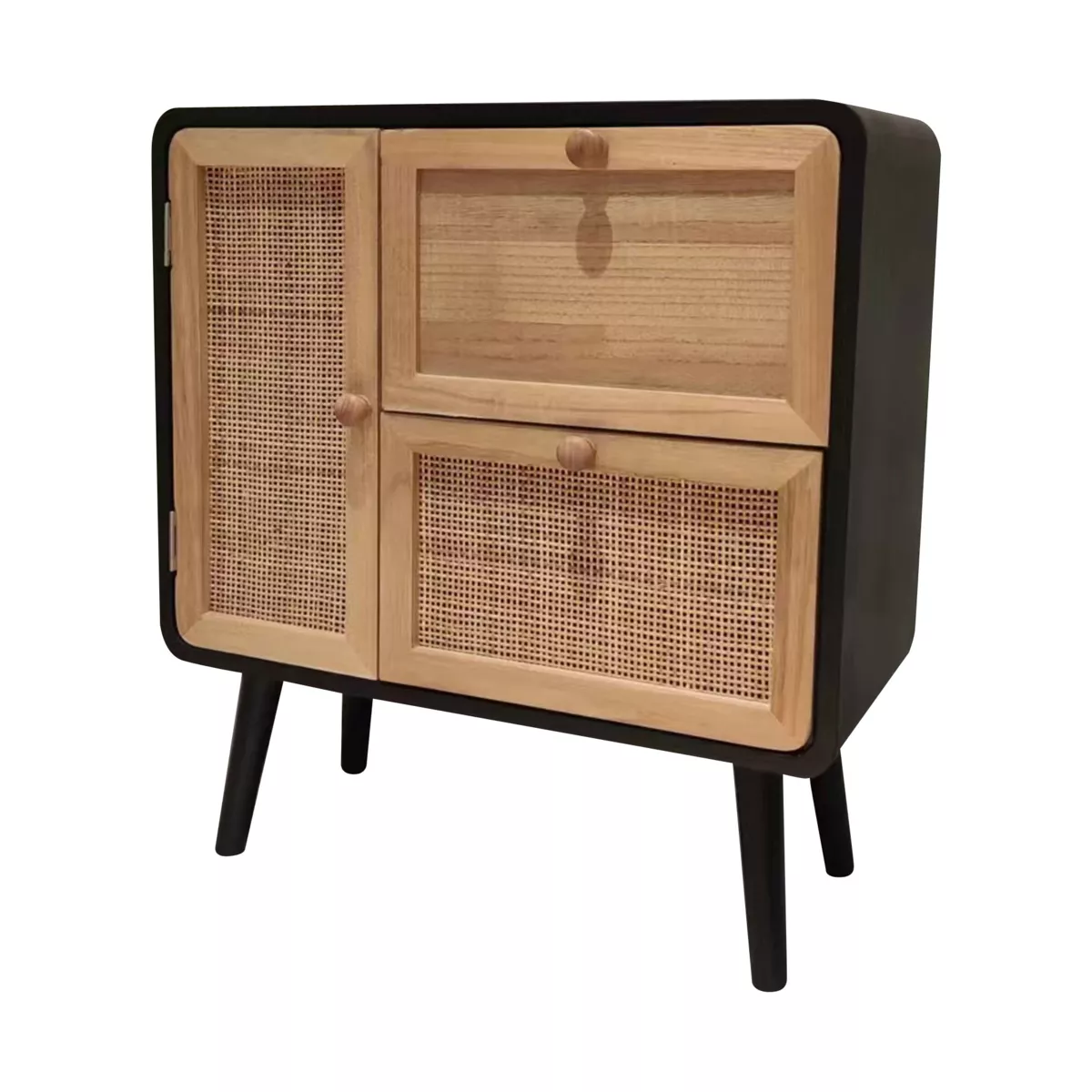 Nachttisch aus Holz und Rattan (50 x H55 cm) Osaka Schwarz und Holz