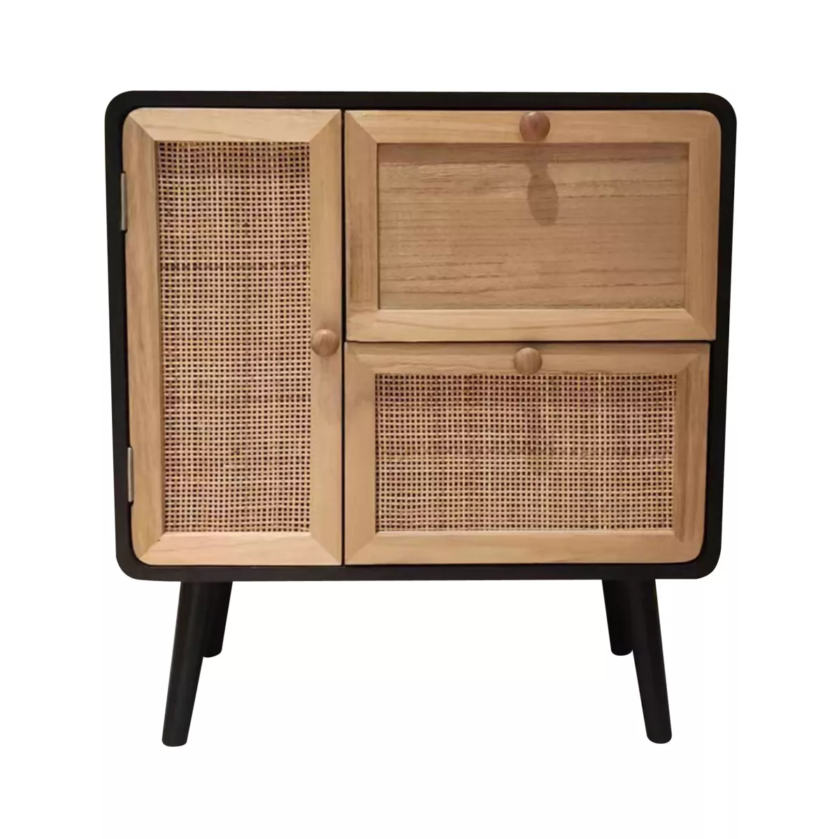 Nachttisch aus Holz und Rattan (50 x H55 cm) Osaka Schwarz und Holz