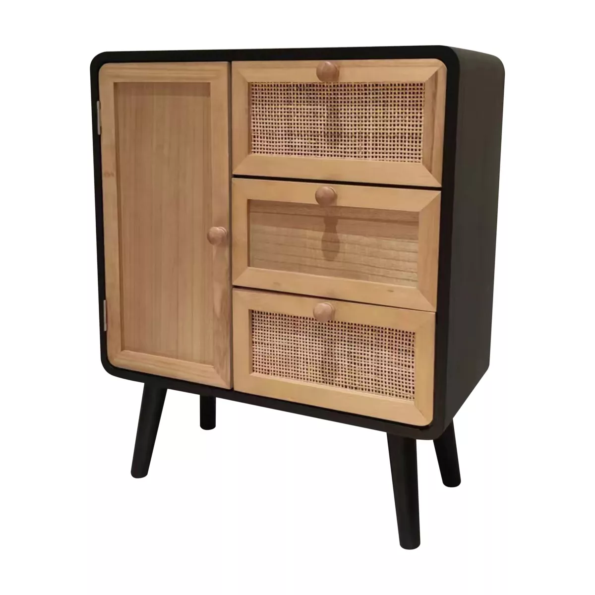 Beistelltisch aus Holz und Rattan (H60 cm) Osaka Schwarz und Holz