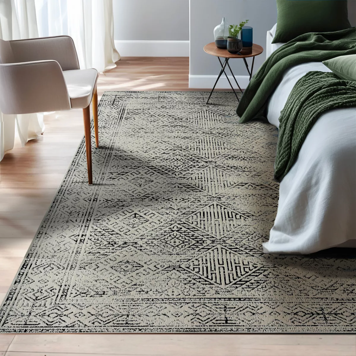 EM - Tapis 160x230 cm jacquard ZAHRA Beige et noir