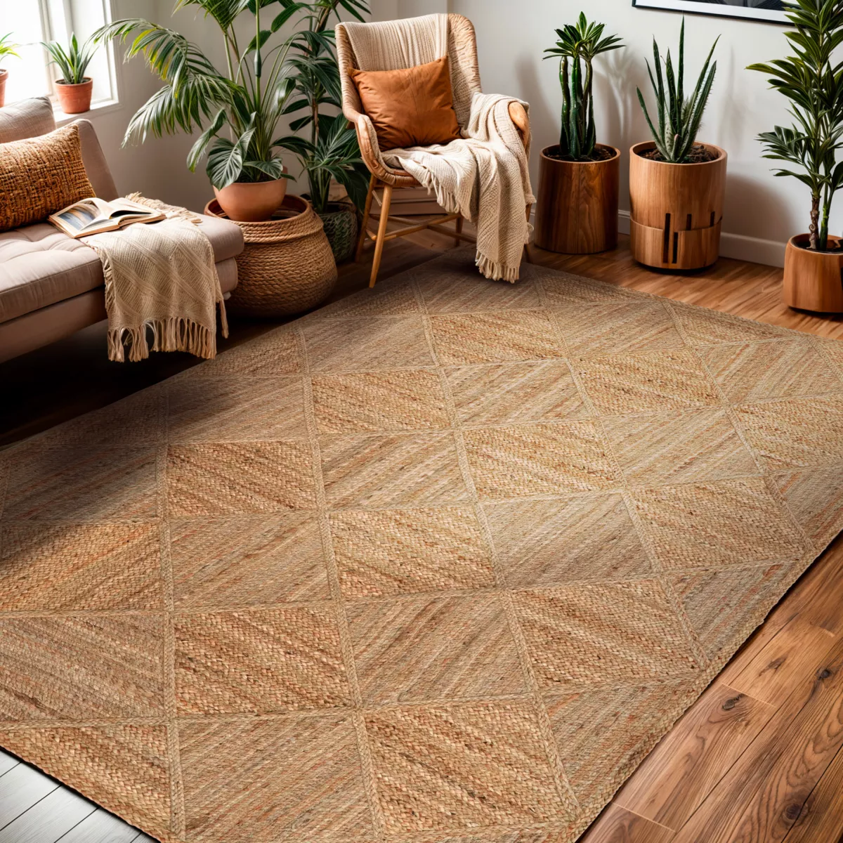 Alfombra rectangular de salón de yute tejida a mano (140 x 200 cm) Anaya Marrón